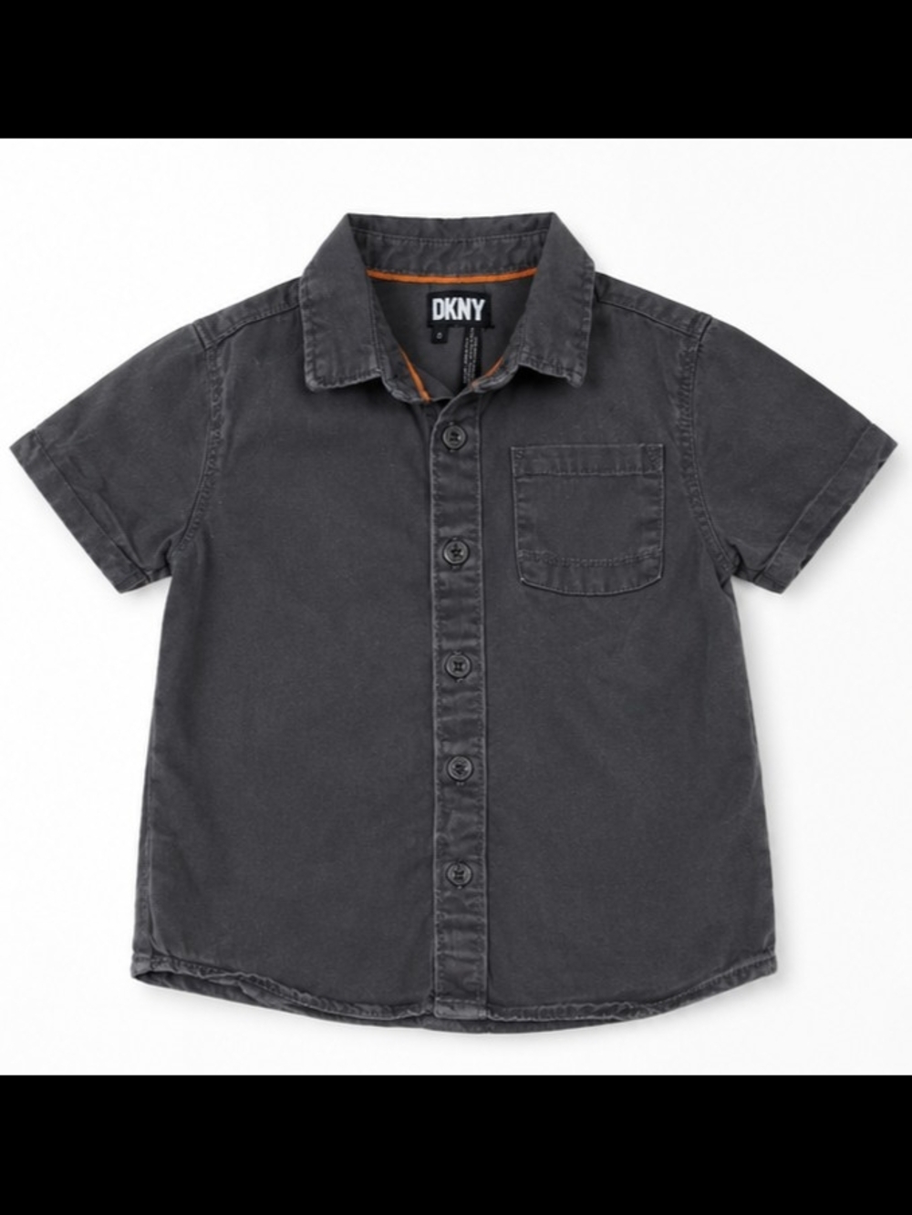 DKNY Boys Charcoal Short Sleeve Button-Up Shirt | Size 6